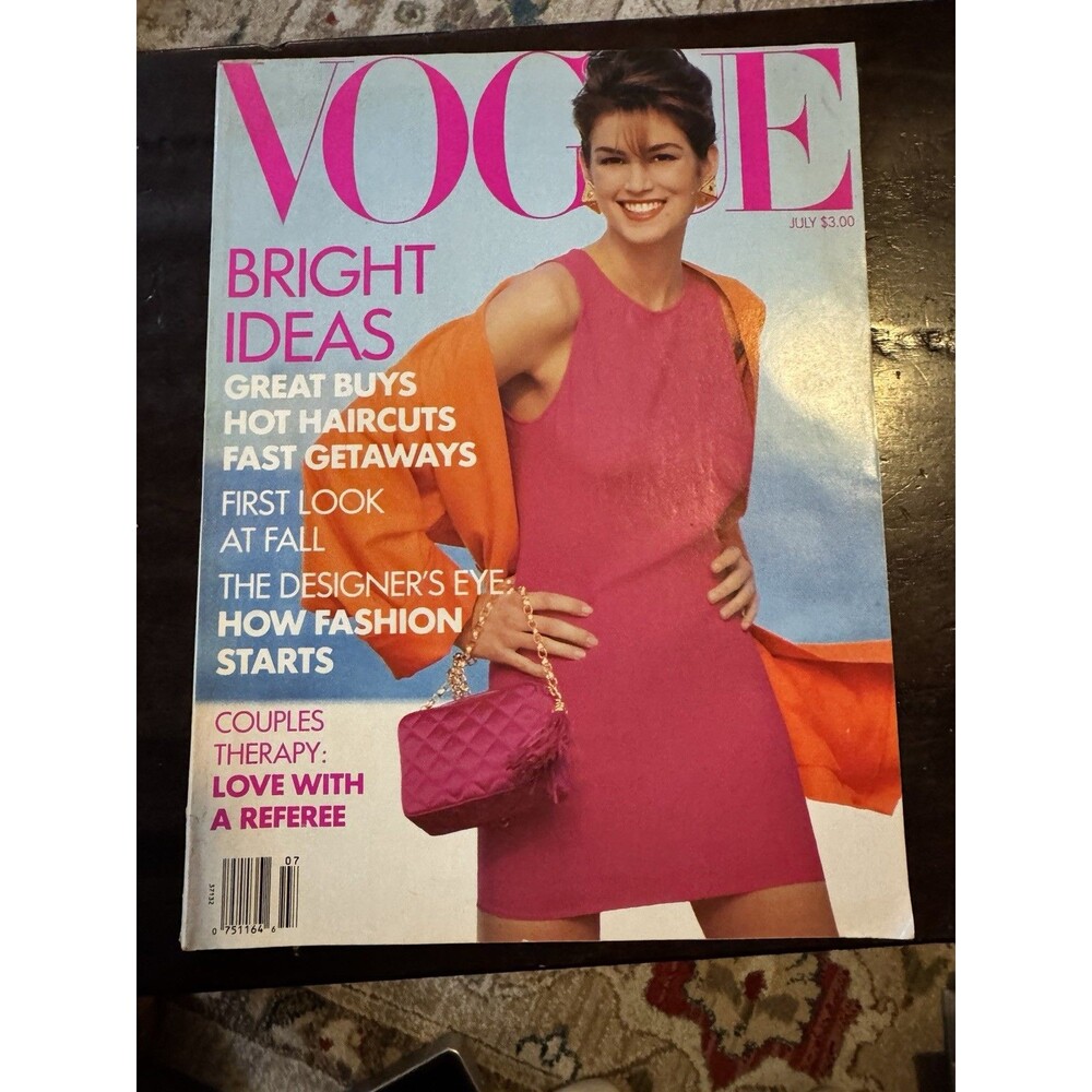 Vogue Magazine July 1990 Cindy Crawford Claudia Schiffer Patitz